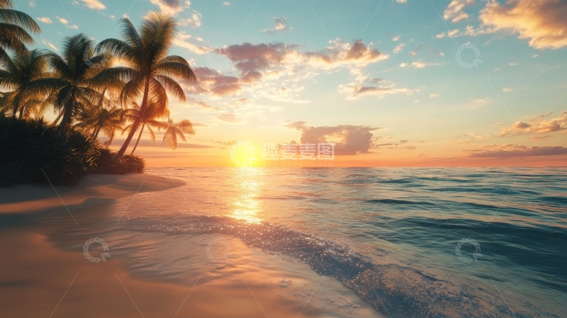 高清大图下载【趣麦麦图】热带海滩日落美景