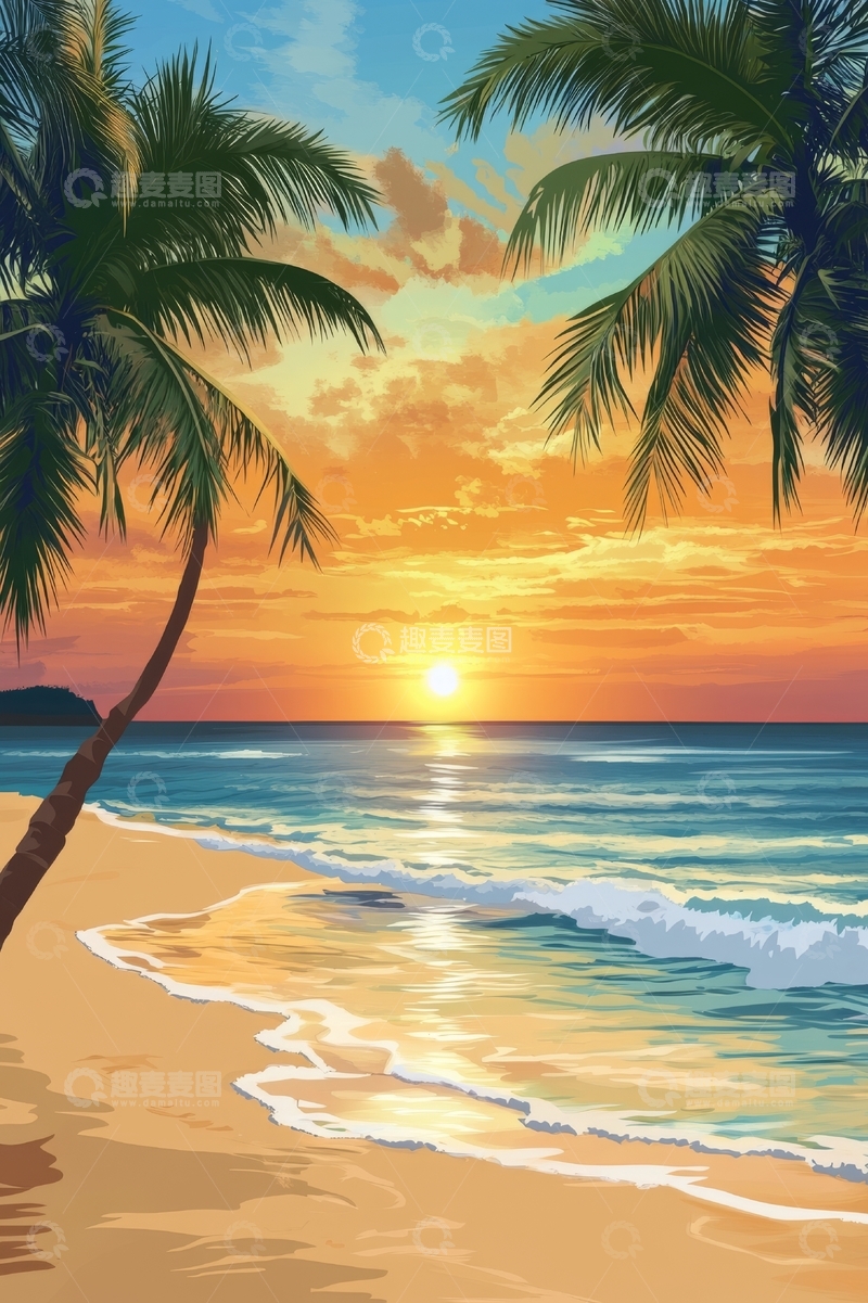 高清大图下载【趣麦麦图】热带海滩日落美景