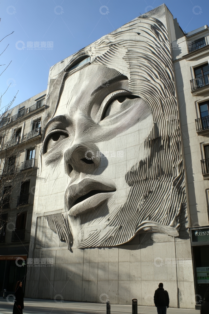 高清大图下载【趣麦麦图】建筑外墙上的巨大人脸艺术壁画