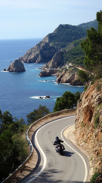 沿海山路，摩托车疾驰