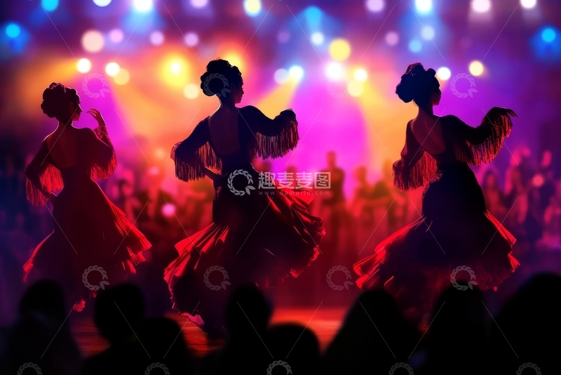 高清大图下载【趣麦麦图】舞台上的三位舞者剪影