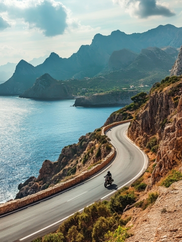 沿海山路，摩托车疾驰