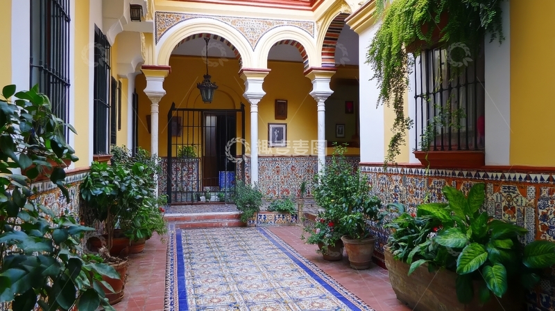 高清大图下载【趣麦麦图】传统庭院拱廊与瓷砖装饰