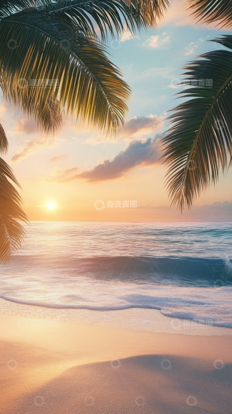 高清大图下载【趣麦麦图】夕阳下的热带海滩