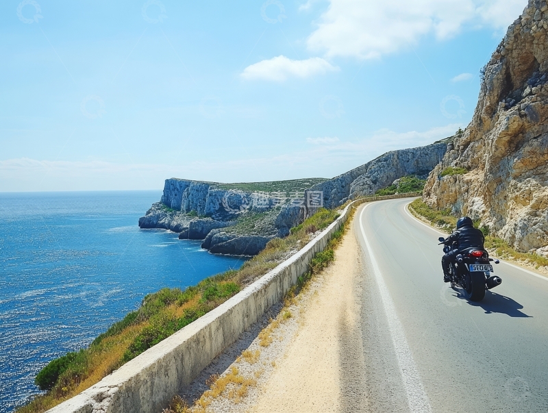 高清大图下载【趣麦麦图】沿海悬崖公路上的摩托车骑行