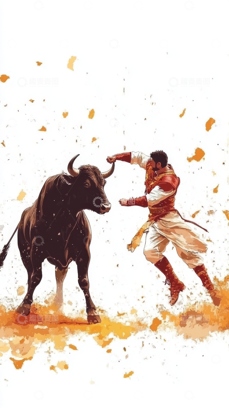 高清大图下载【趣麦麦图】斗牛士与公牛的激烈对决