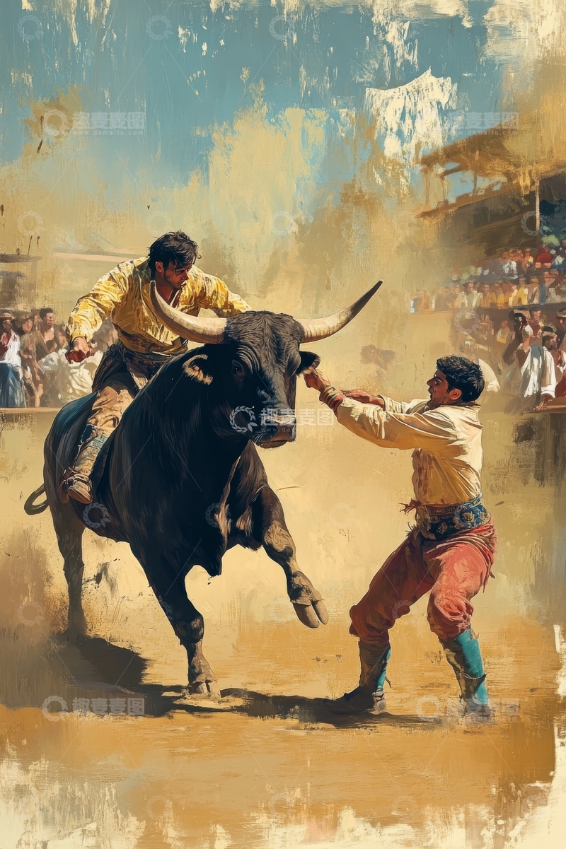 高清大图下载【趣麦麦图】斗牛士与公牛的激烈对决