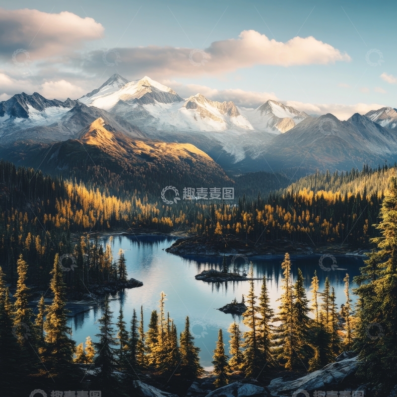 高清大图下载【趣麦麦图】雪山湖泊秋景