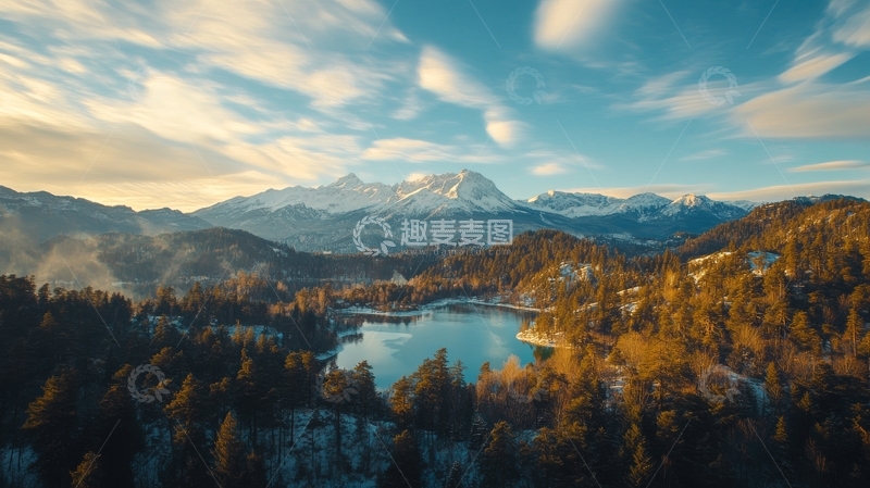 高清大图下载【趣麦麦图】雪山湖泊日落美景
