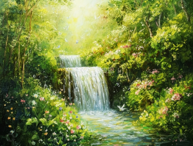 高清大图下载【趣麦麦图】幽静森林中的瀑布