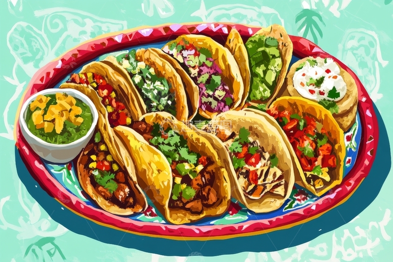 高清大图下载【趣麦麦图】色彩斑斓的墨西哥塔可拼盘