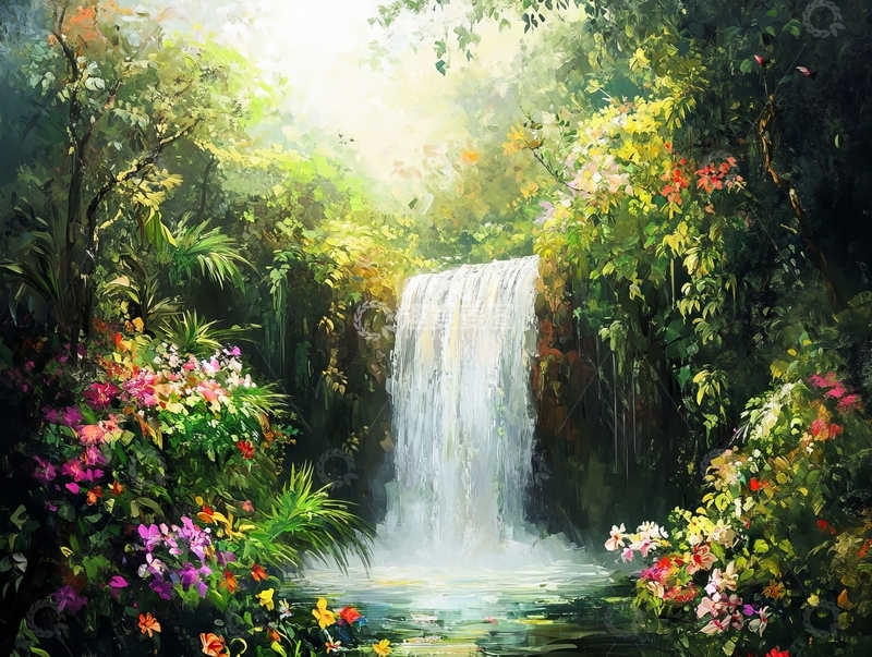 高清大图下载【趣麦麦图】瀑布环绕的热带雨林