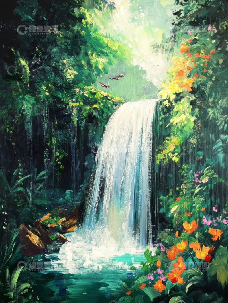 高清大图下载【趣麦麦图】热带雨林中的瀑布
