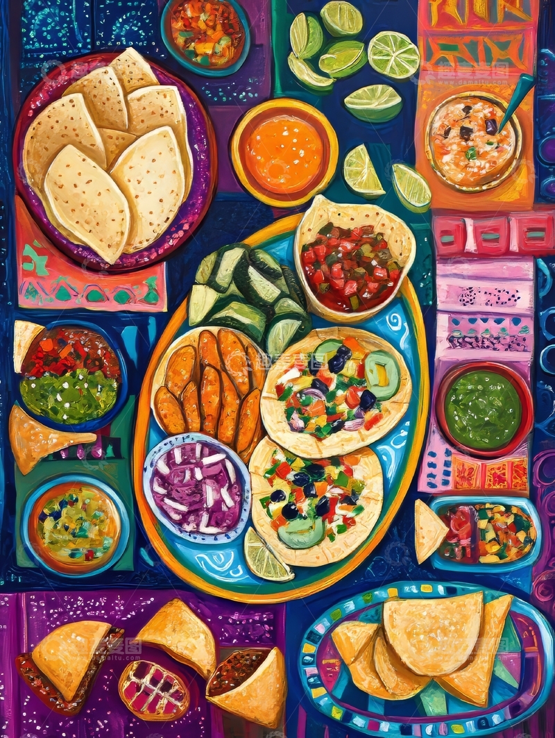 高清大图下载【趣麦麦图】色彩斑斓的墨西哥美食拼盘