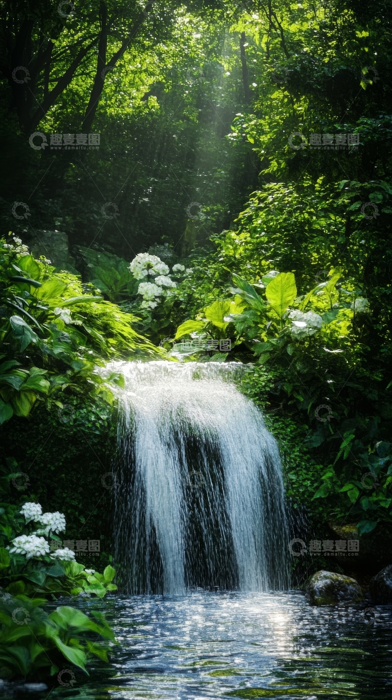 高清大图下载【趣麦麦图】森林中的小瀑布