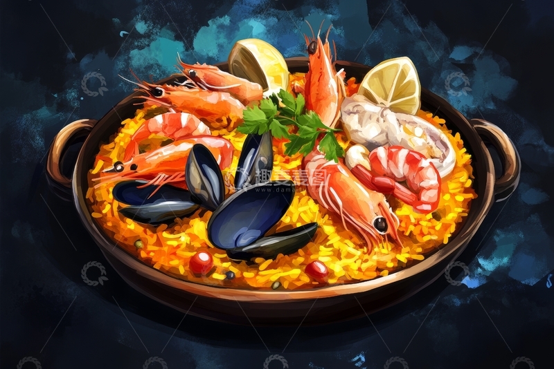 高清大图下载【趣麦麦图】海鲜烩饭：色彩斑斓的美食盛宴