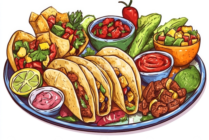 高清大图下载【趣麦麦图】色彩鲜艳的墨西哥美食拼盘