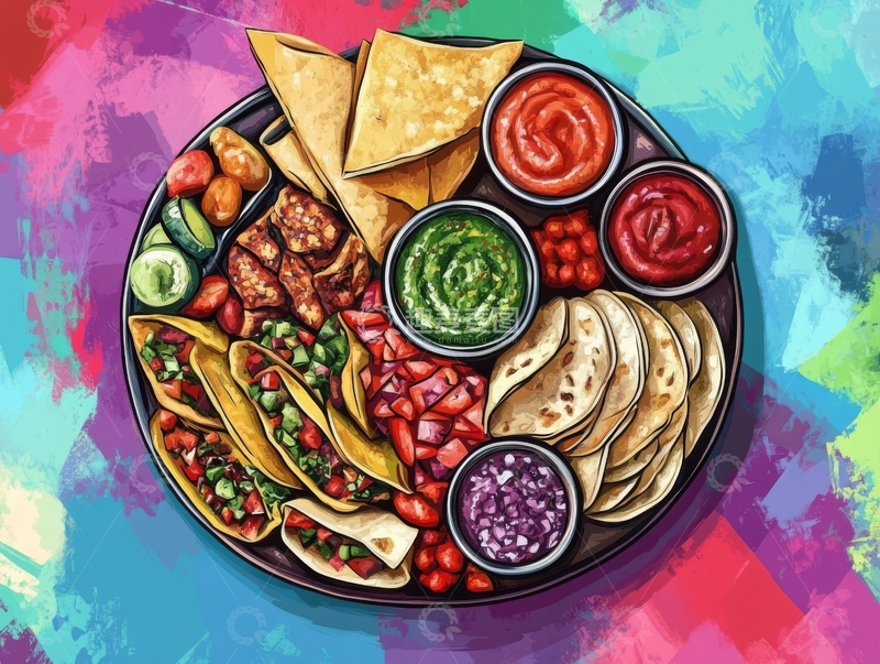 高清大图下载【趣麦麦图】色彩斑斓的墨西哥美食拼盘