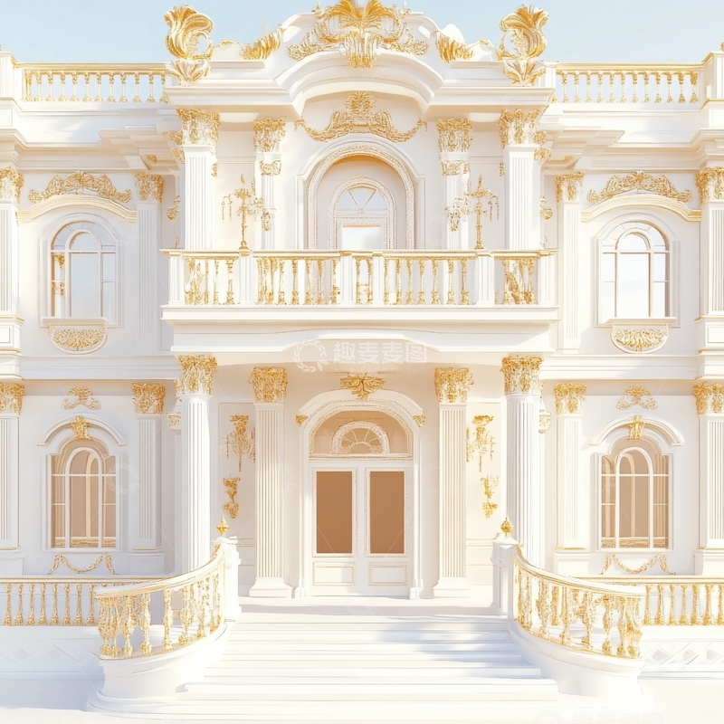高清大图下载【趣麦麦图】华丽宫殿正面，金色装饰细节