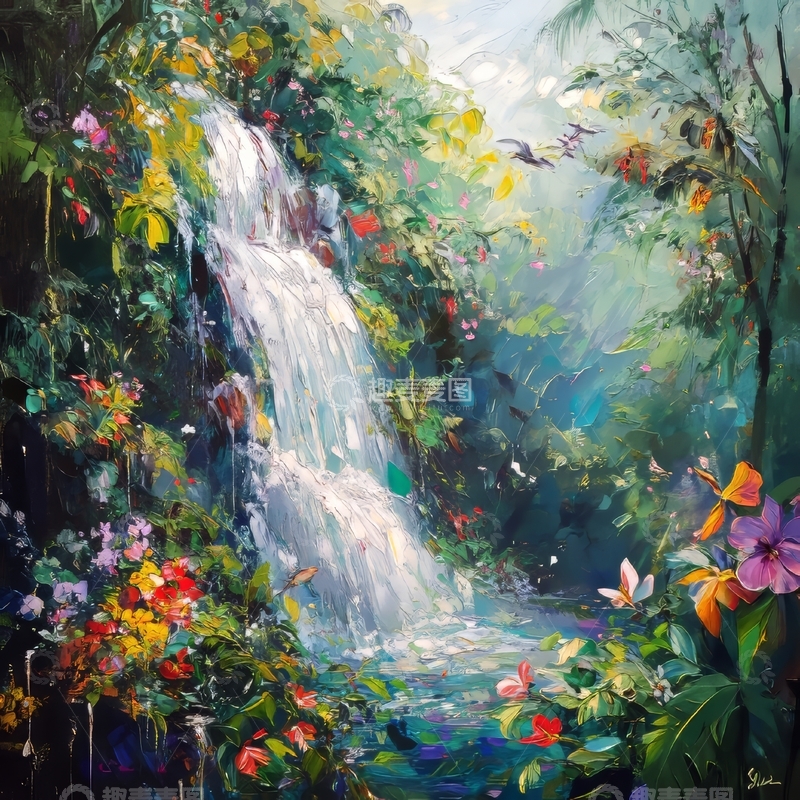 高清大图下载【趣麦麦图】热带雨林瀑布