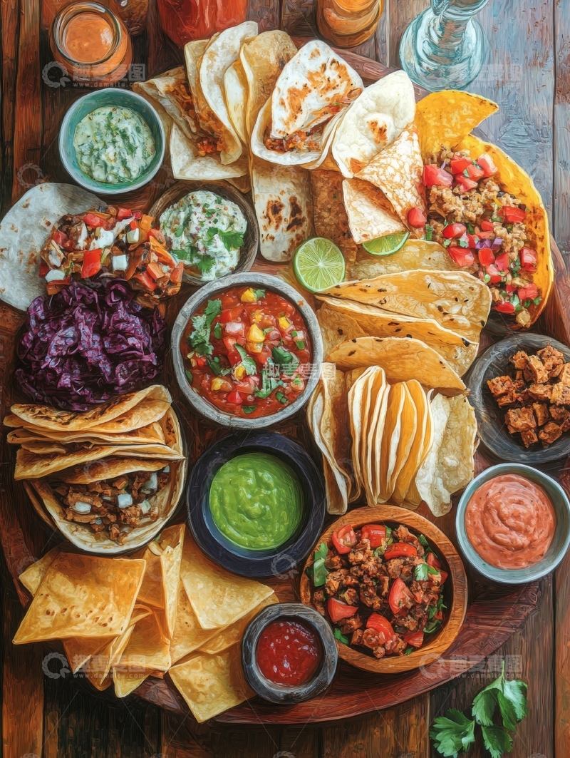 高清大图下载【趣麦麦图】丰盛的墨西哥美食拼盘