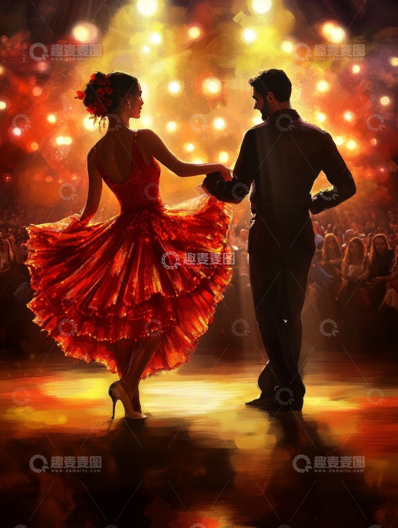 高清大图下载【趣麦麦图】舞动的夜晚：热情的拉丁舞表演