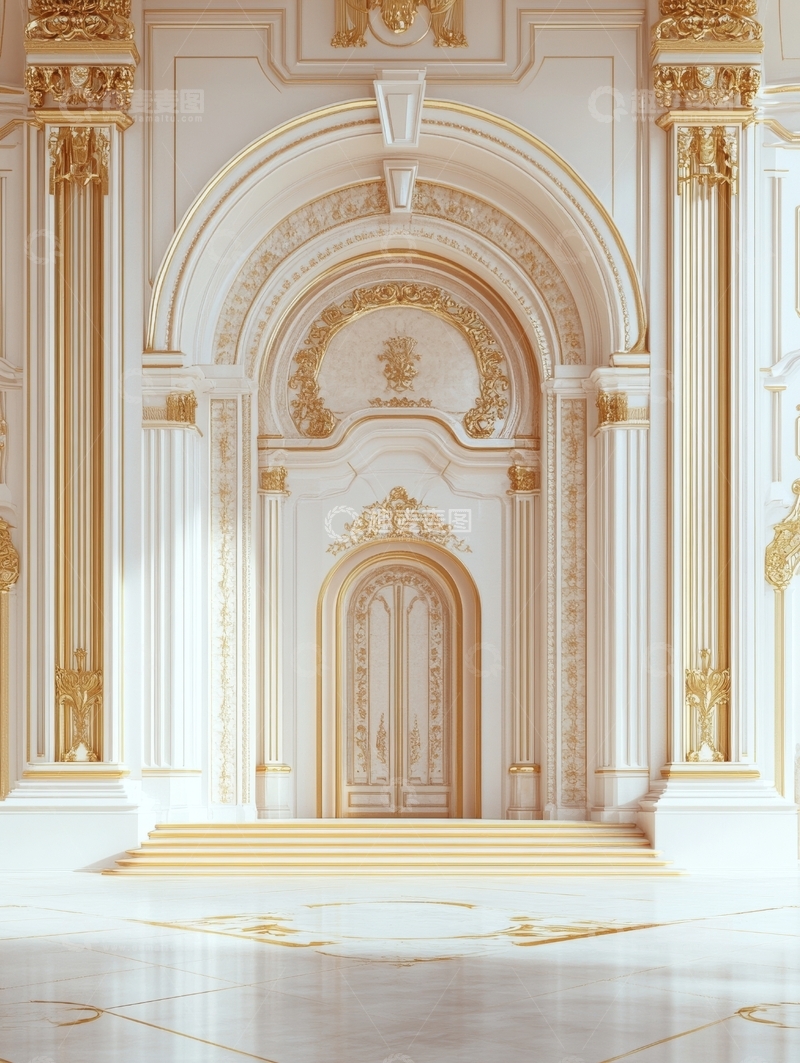高清大图下载【趣麦麦图】华丽宫殿门廊，金色装饰拱门