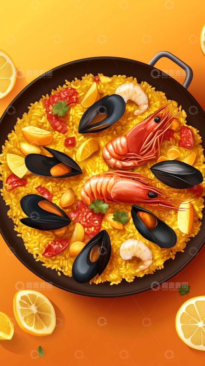 高清大图下载【趣麦麦图】海鲜饭美食插画