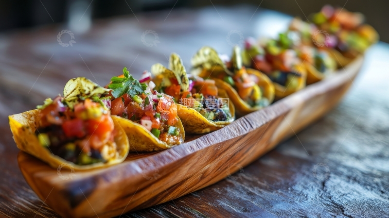 高清大图下载【趣麦麦图】木盘上的多彩迷你塔可