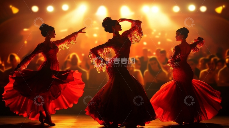 高清大图下载【趣麦麦图】三位舞者在灯光下热情表演