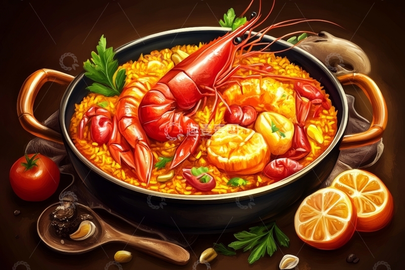 高清大图下载【趣麦麦图】海鲜烩饭：虾与柠檬的美味组合