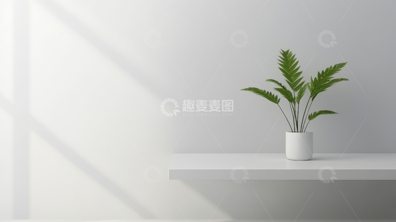 高清大图下载【趣麦麦图】简约室内装饰：绿植置于白色台面