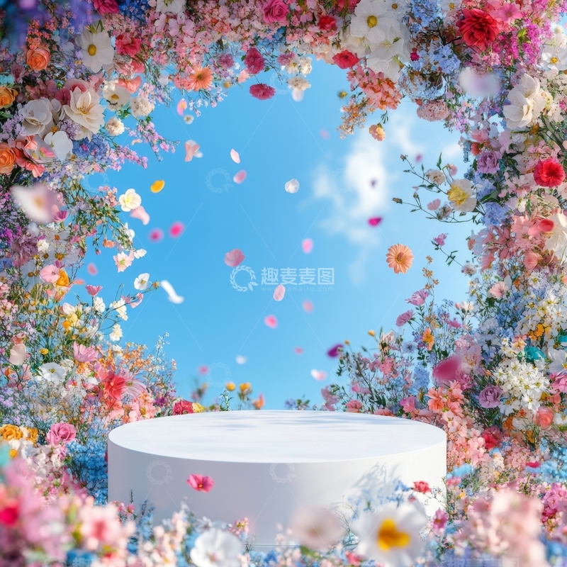 高清大图下载【趣麦麦图】花环拱门下的白色圆台