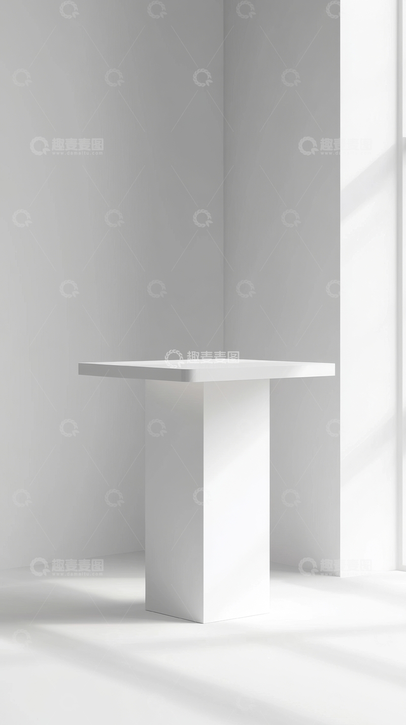 高清大图下载【趣麦麦图】简约室内设计：白色方桌与光影
