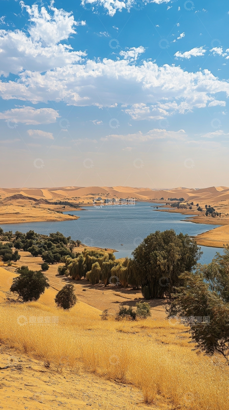 高清大图下载【趣麦麦图】沙漠中的湖泊与绿洲