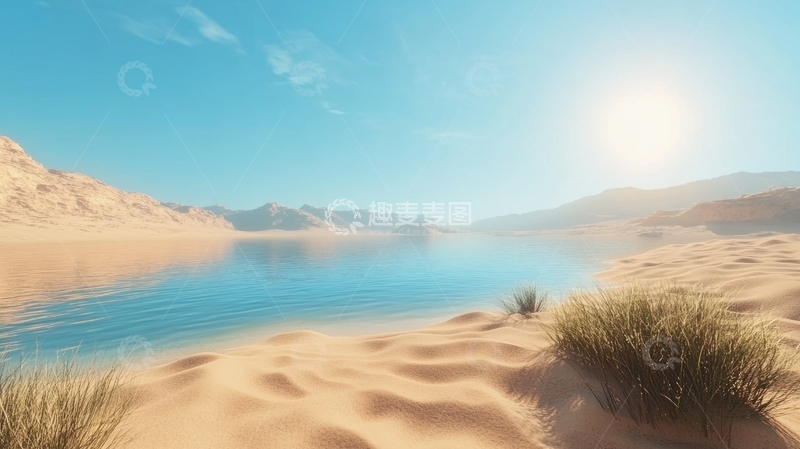 高清大图下载【趣麦麦图】沙漠中的宁静湖泊