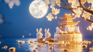 月夜下的兔子与宝塔