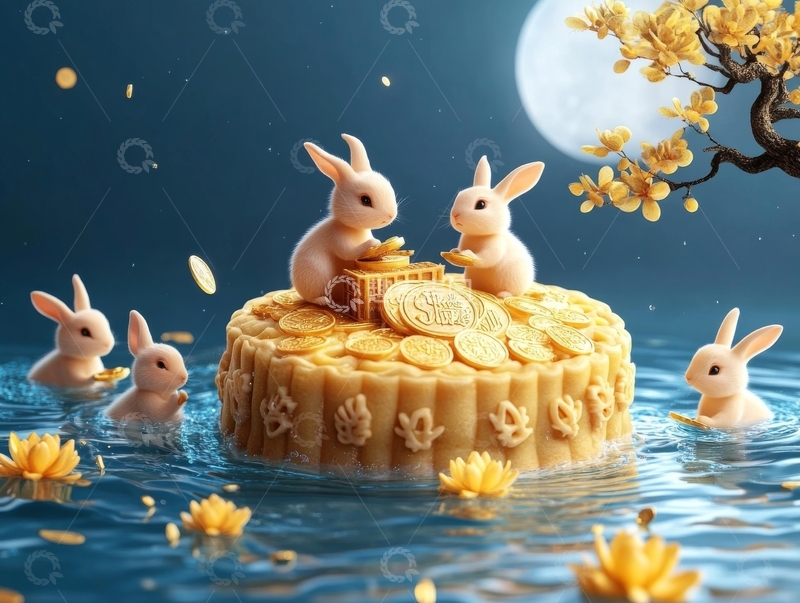 高清大图下载【趣麦麦图】月兔共赏中秋月饼
