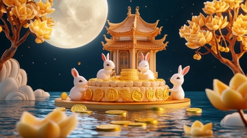 中秋月夜金阁与玉兔