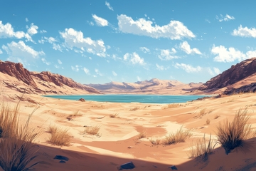 沙漠绿洲与蓝天