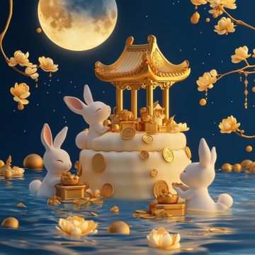 月夜金阁与玉兔