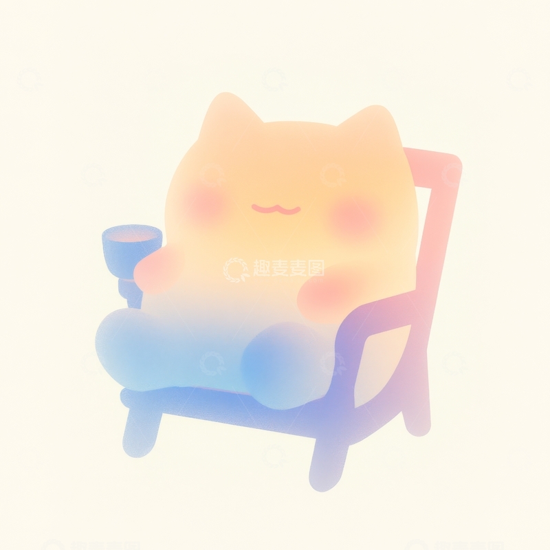 高清大图下载【趣麦麦图】猫咪坐在椅子上，手握杯子
