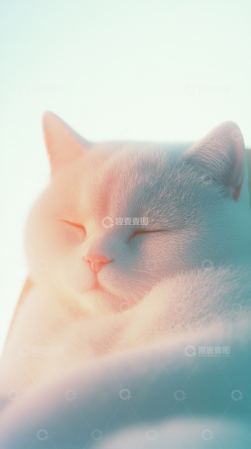 高清大图下载【趣麦麦图】闭眼休憩的白色猫咪