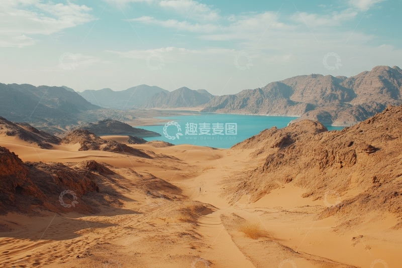 高清大图下载【趣麦麦图】沙漠与湖泊的壮丽景观