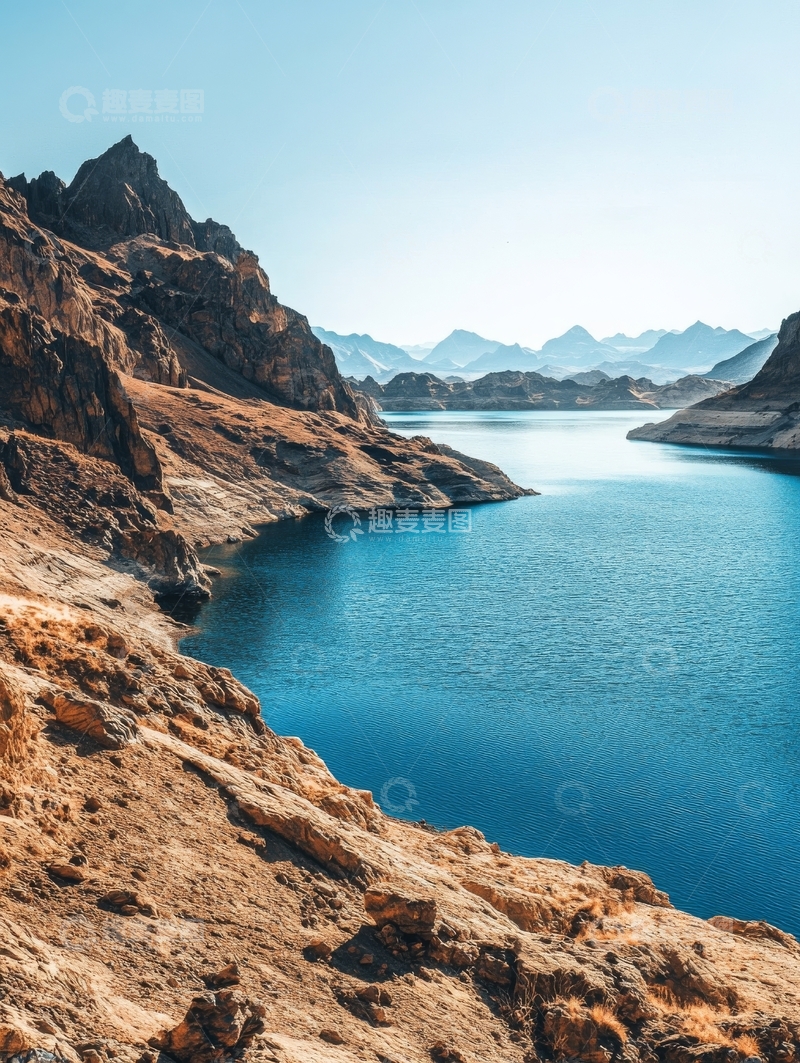 高清大图下载【趣麦麦图】山间湖泊，碧水映衬岩石峭壁