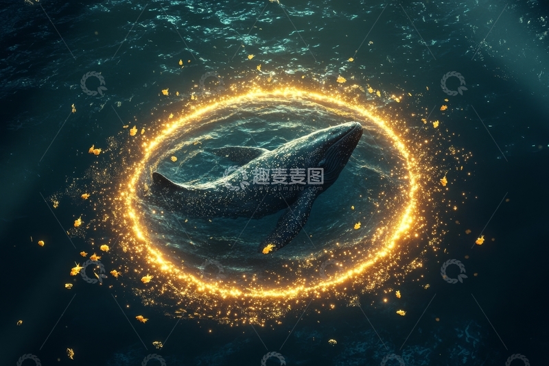 高清大图下载【趣麦麦图】深海鲸鱼环绕金色光环