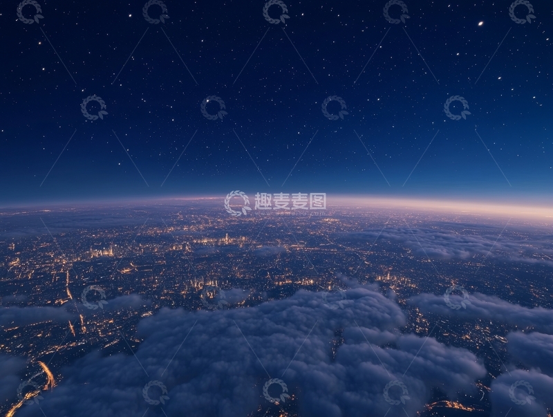 高清大图下载【趣麦麦图】夜空俯瞰城市与云海