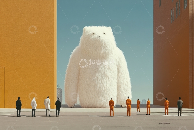 高清大图下载【趣麦麦图】巨大毛绒生物与人群的对比场景