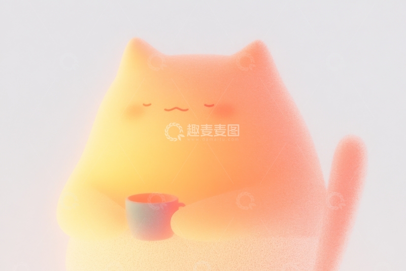 高清大图下载【趣麦麦图】温暖色调的猫咪手持杯子