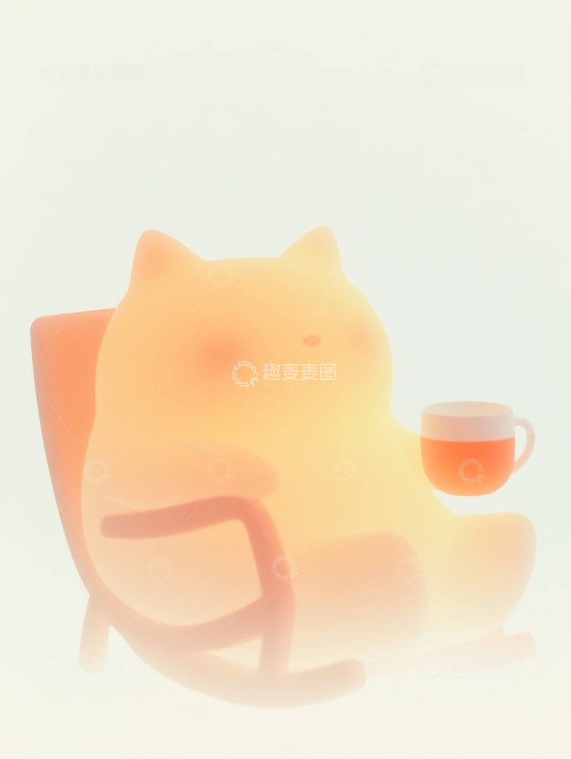 高清大图下载【趣麦麦图】模糊猫咪手持杯子，温馨场景